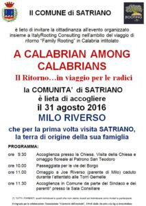 Satriano – Il 31 Agosto “A Calabrian Among Calabrians”