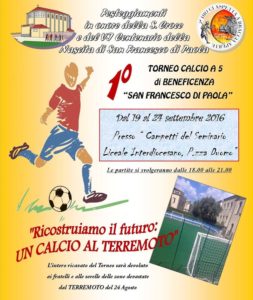 Un torneo per i terremotati a Catanzaro