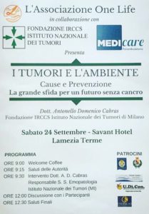 Lamezia Terme – Sabato 24 Settembre convegno sul tema “I tumori e l’ambiente”