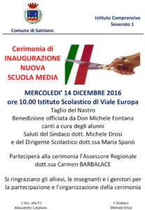 Satriano – Mercoledì 14 Dicembre inaugurazione della nuova Scuola Media