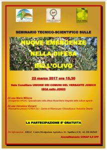 Isca – Martedì 22 Marzo seminario sulle “Nuove emergenze nella difesa dell’olivo”