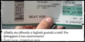 Truffa online – Non è vero che Alitalia regala biglietti aerei