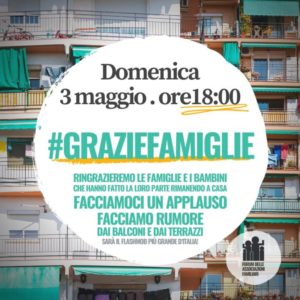 Domenica 3 maggio alle 18 un flash mob per ringraziare le famiglie