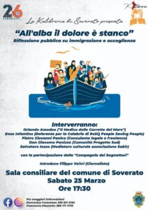 Sabato 25 Marzo a Soverato l’incontro “All’alba il dolore è stanco”