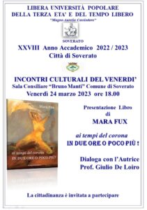 Soverato – Venerdì 24 Marzo la presentazione del libro “In due ore o poco più!”