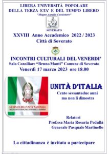 Soverato – Venerdì 17 Marzo la conferenza “Unità d’Italia – 162 anni ma non li dimostra”