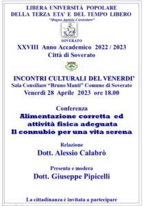 Soverato – Venerdì 28 Aprile la conferenza “Alimentazione corretta ed attività fisica adeguata”