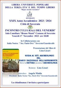 Soverato – Venerdì 17 Novembre la presentazione del libro “Guida ai siti archeologici del Parco nazionale dell’Aspromonte”