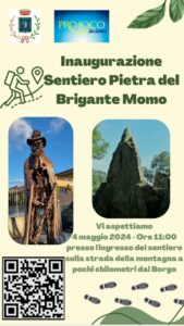 San Sostene, sabato 4 maggio l’inaugurazione del Sentiero Pietra del Brigante Momo