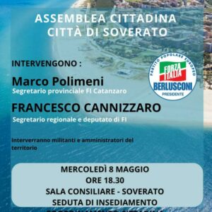 Mercoledì 8 Maggio assemblea di Forza Italia a Soverato