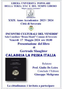 Soverato – Venerdì 17 Maggio la presentazione del libro “Calabria la prima Italia”