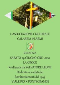 Sabato 29 giugno a Catanzaro cerimonia di sostituzione della Croce in onore dei Caduti