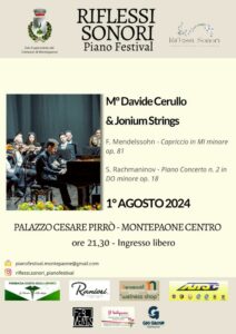 L’1 Agosto a Montepaone il pianista Davide Cerullo solista con il concerto n°2 di S. Rachmaninov