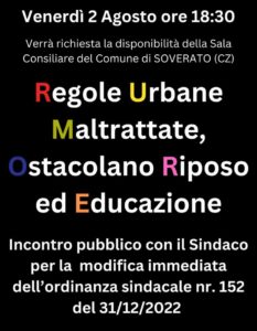 Soverato, regole urbane maltrattate ostacolano riposo ed educazione