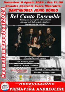 Domenica 18 Agosto a S. Andrea Jonio il “Bel Canto Ensemble”