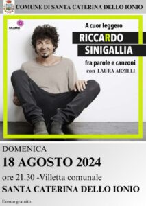 Domenica 18 agosto a Santa Caterina dello Ionio il concerto di Riccardo Sinigallia