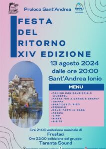 A Sant’Andrea Jonio martedì 13 agosto la quattordicesima edizione della Festa del Ritorno