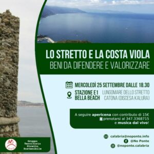 Mercoledì 25 Settembre l’iniziativa “Lo Stretto e la Costa Viola: beni da difendere e valorizzare”