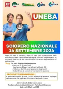 A Catanzaro il 16 settembre il sit in dei lavoratori del sistemo socio-sanitario ed educativo aderenti ad Uneba