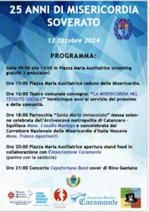 Sabato 12 Ottobre a Soverato la celebrazione dei 25 Anni di Misericordia