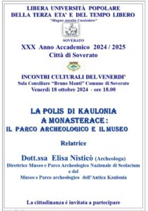 Soverato – Venerdì 18 Ottobre l’incontro “La Polis di Kaulonia a Monasterace”