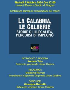 Martedì 8 ottobre a Crotone la presentazione del report “La Calabria, le Calabrie”