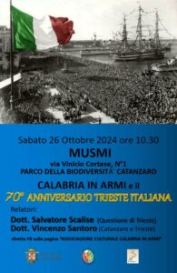 Sabato 26 ottobre a Catanzaro un incontro sul tema “Questione Trieste”