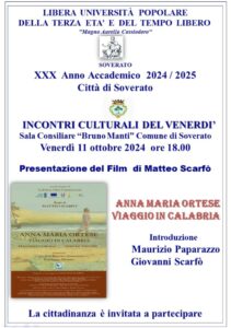 Soverato – Venerdì 11 Ottobre la presentazione del film “Anna Maria Ortese – Viaggio in Calabria”