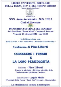 Soverato – Venerdì 25 Ottobre la conferenza “Conoscere i funghi e la loro pericolosità”