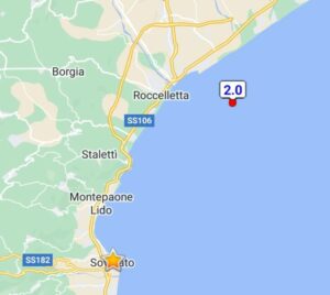 Scossa di terremoto sulla Costa Ionica Catanzarese